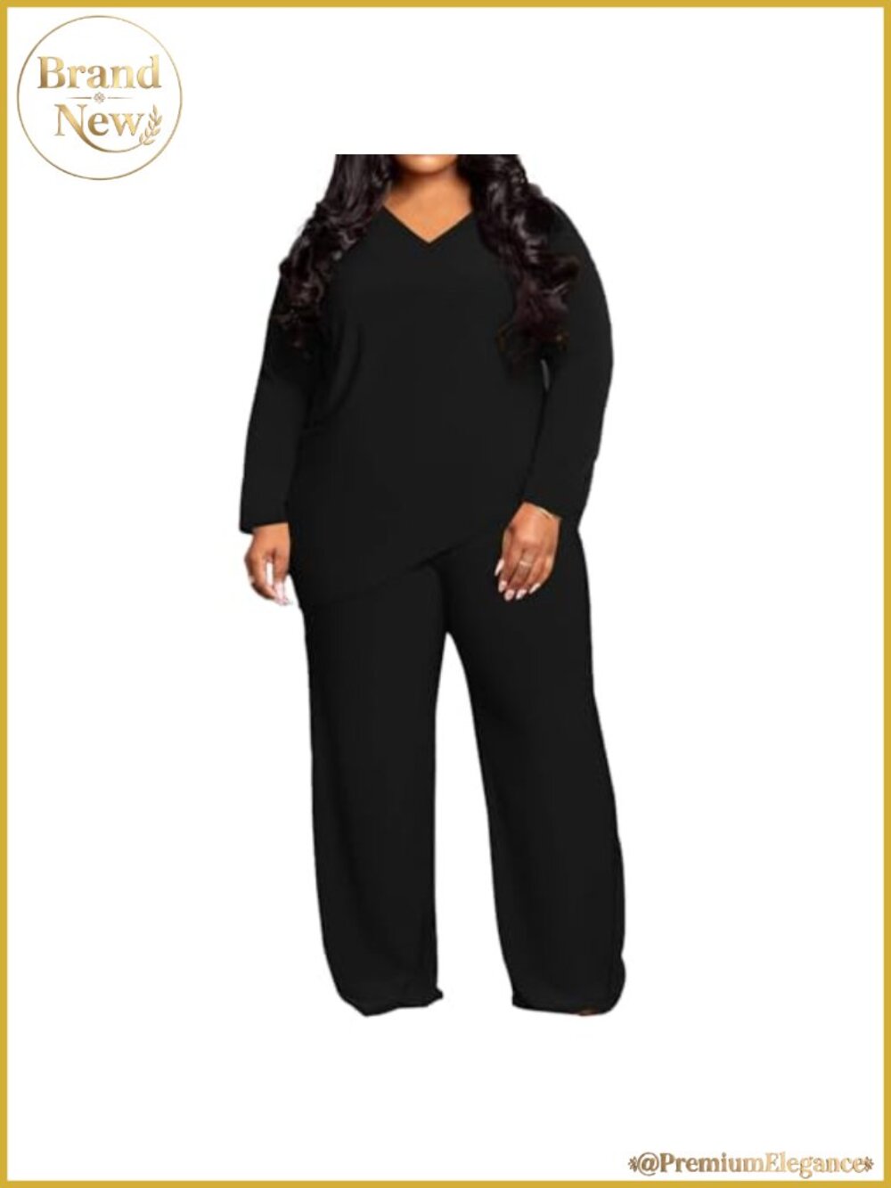 Womens Plus Size 2 Piece Lounge Set V-Neck Top Wide Leg Pants Polyester Spandex